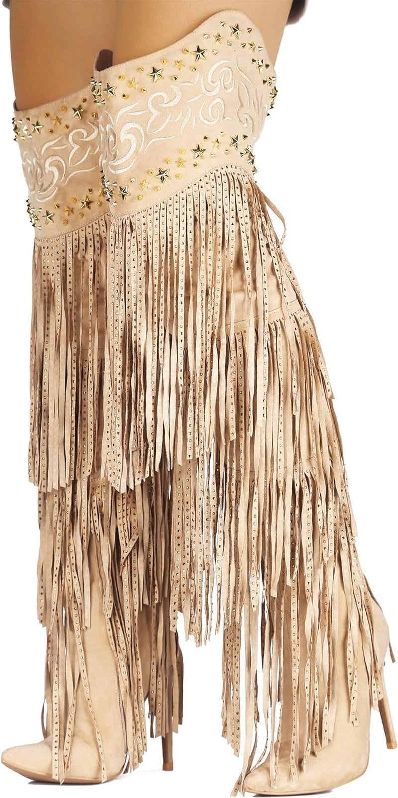 High Tide Over-the-Knee Cowboy Boots for Women - Stylish Fringe Design