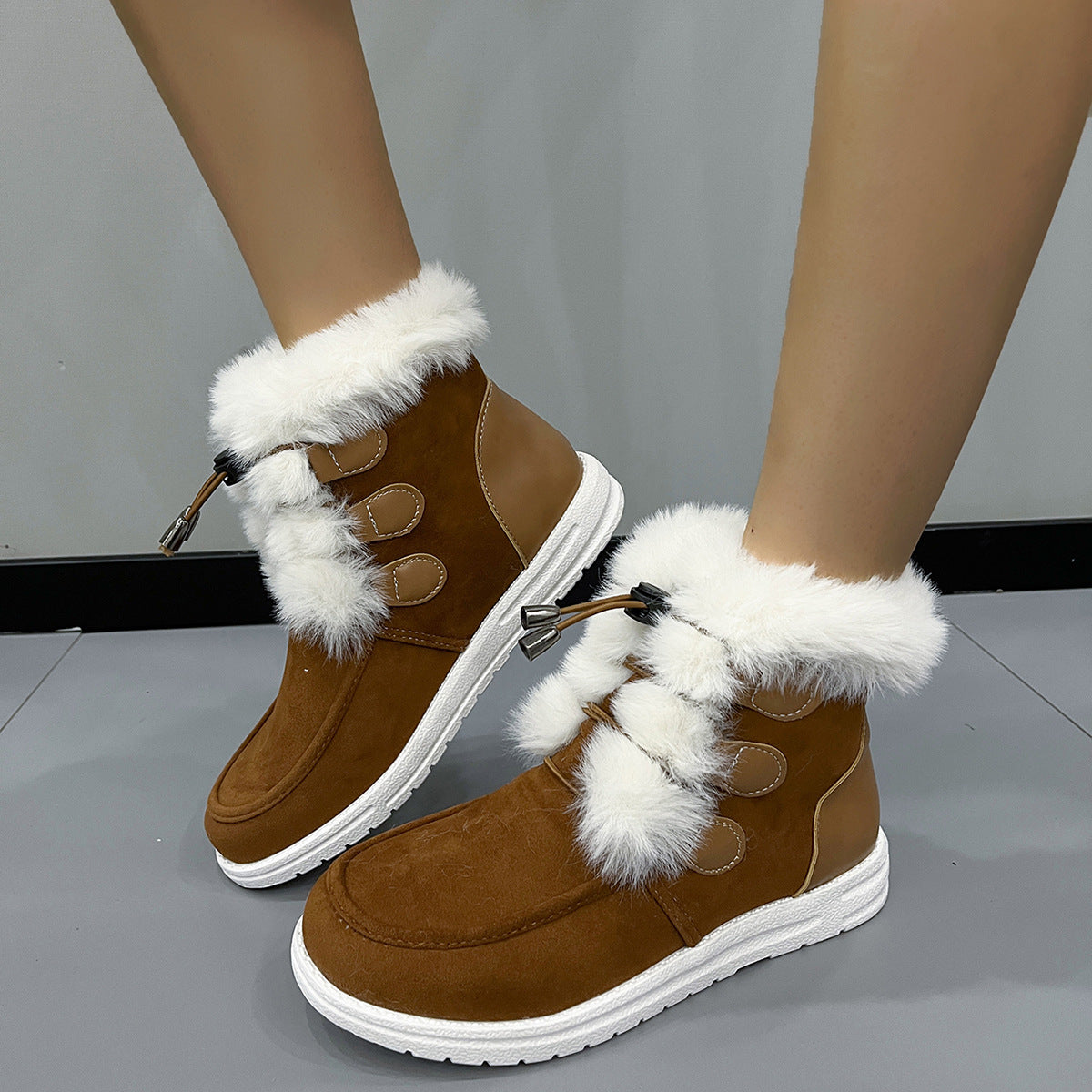 Fashion Suede Fleece Snow Boots Winter Warm Plush Round Toe Cotton Sho