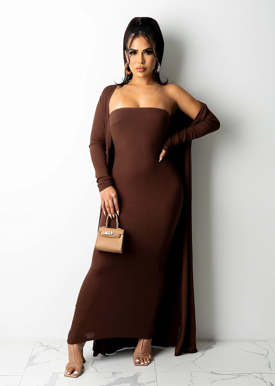 Two Piece for Women Sexy off the Shoulder Bodycon Midi Dresses with Lo