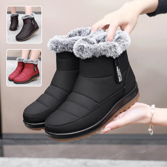 Winter Snow Boot With Side Zipper Fashion Warm Plush Ankle Boots Women&