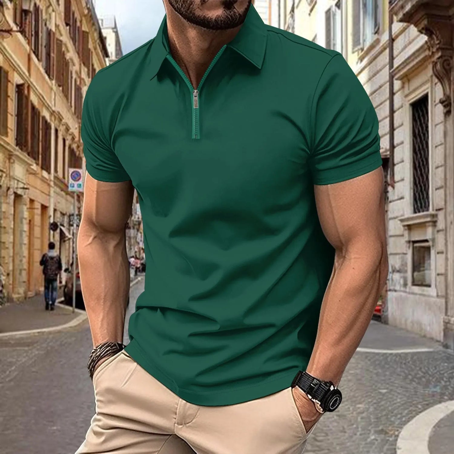 Zipper And Lapel Top Polo Shirt Men shopluxelook.store