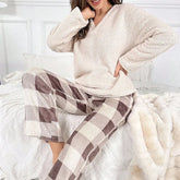 Thermal Flannel Home Wear Loose Plaid Trousers Two-piece Suit - shopluxelook.store