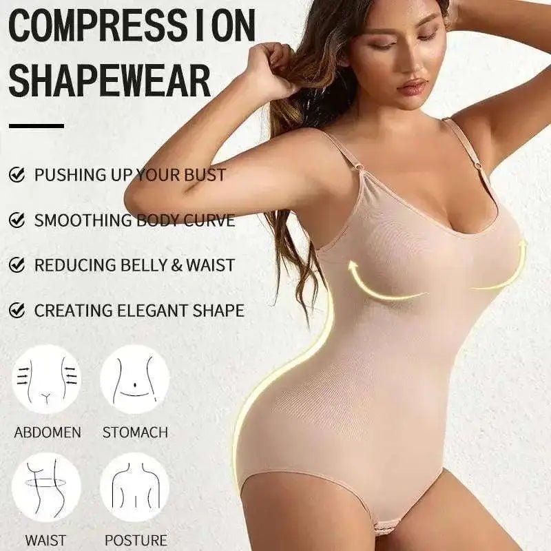 seamless shaping bodysuit-1 Piece Solid Seamless Shaping Shapewear Bodysuit, Tummy Control Butt Lifting Slimmer Body Shaper, Women'S Underwear & Shapewear-shopluxelook.store