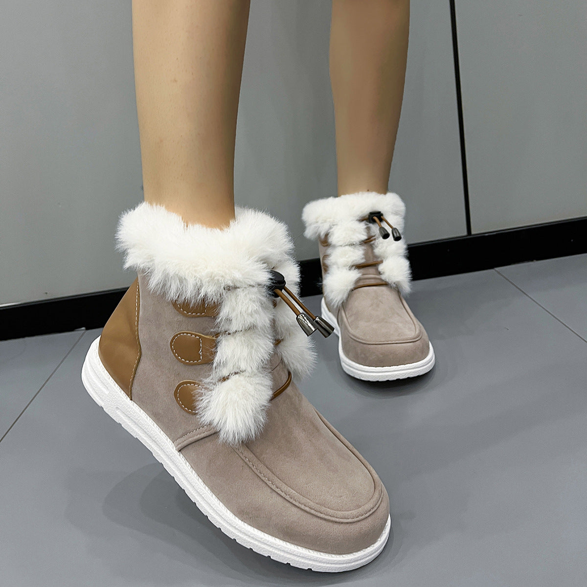 Fashion Suede Fleece Snow Boots Winter Warm Plush Round Toe Cotton Sho