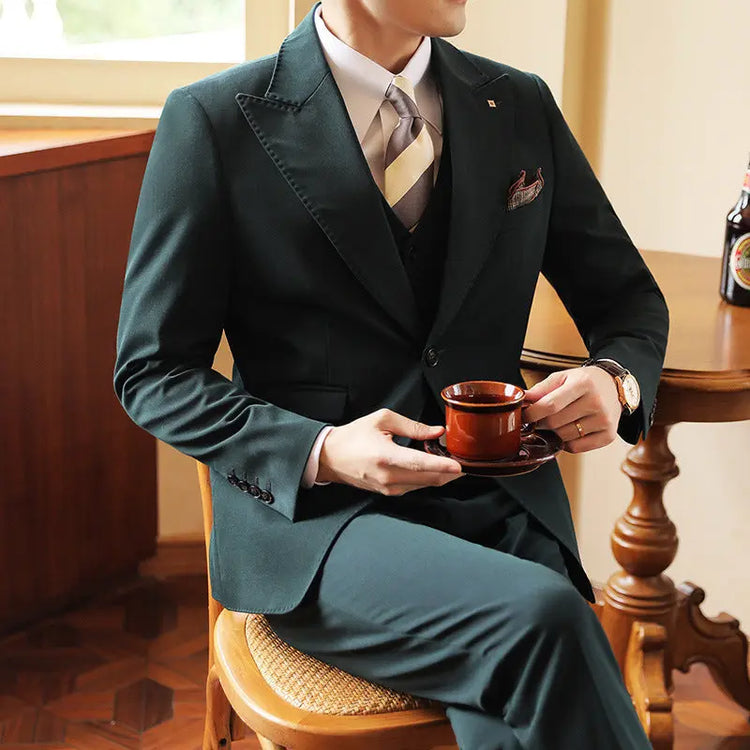 High-end Wedding Bridegroom Suit Suit Closure Collar Suit Three-piece Suit Men Caramel shopluxelook.store