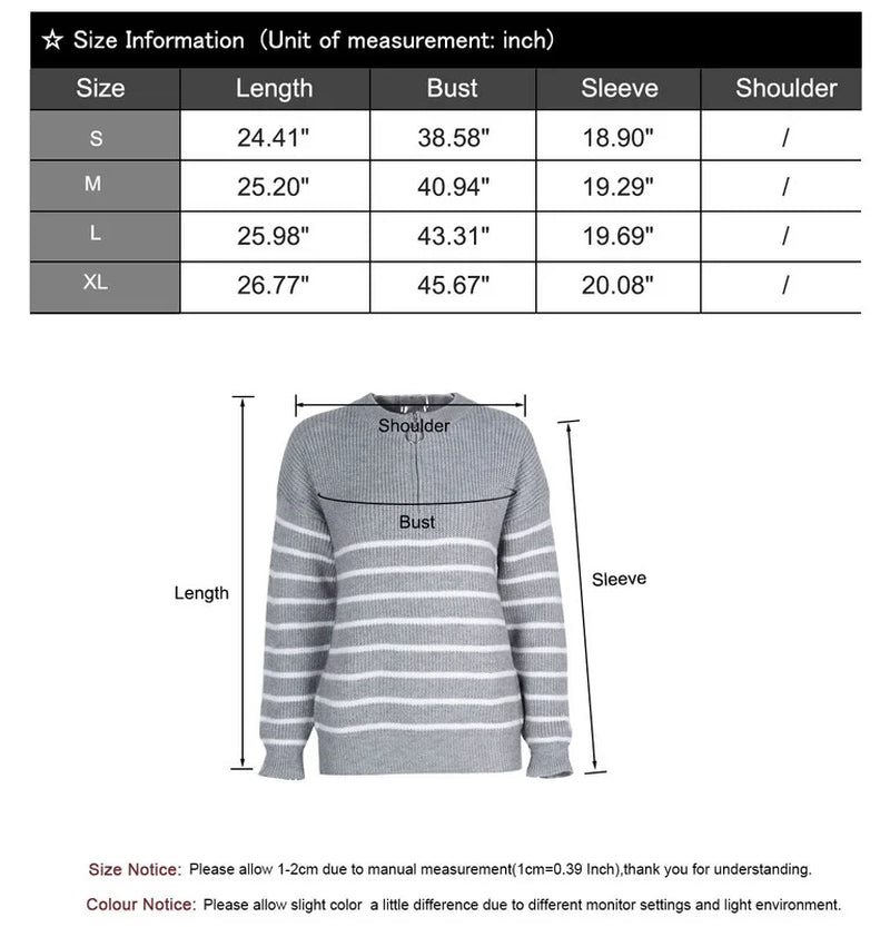 Sweaters for Women Quarter Zip Striped Sweaters Knitted Warm Pullover 