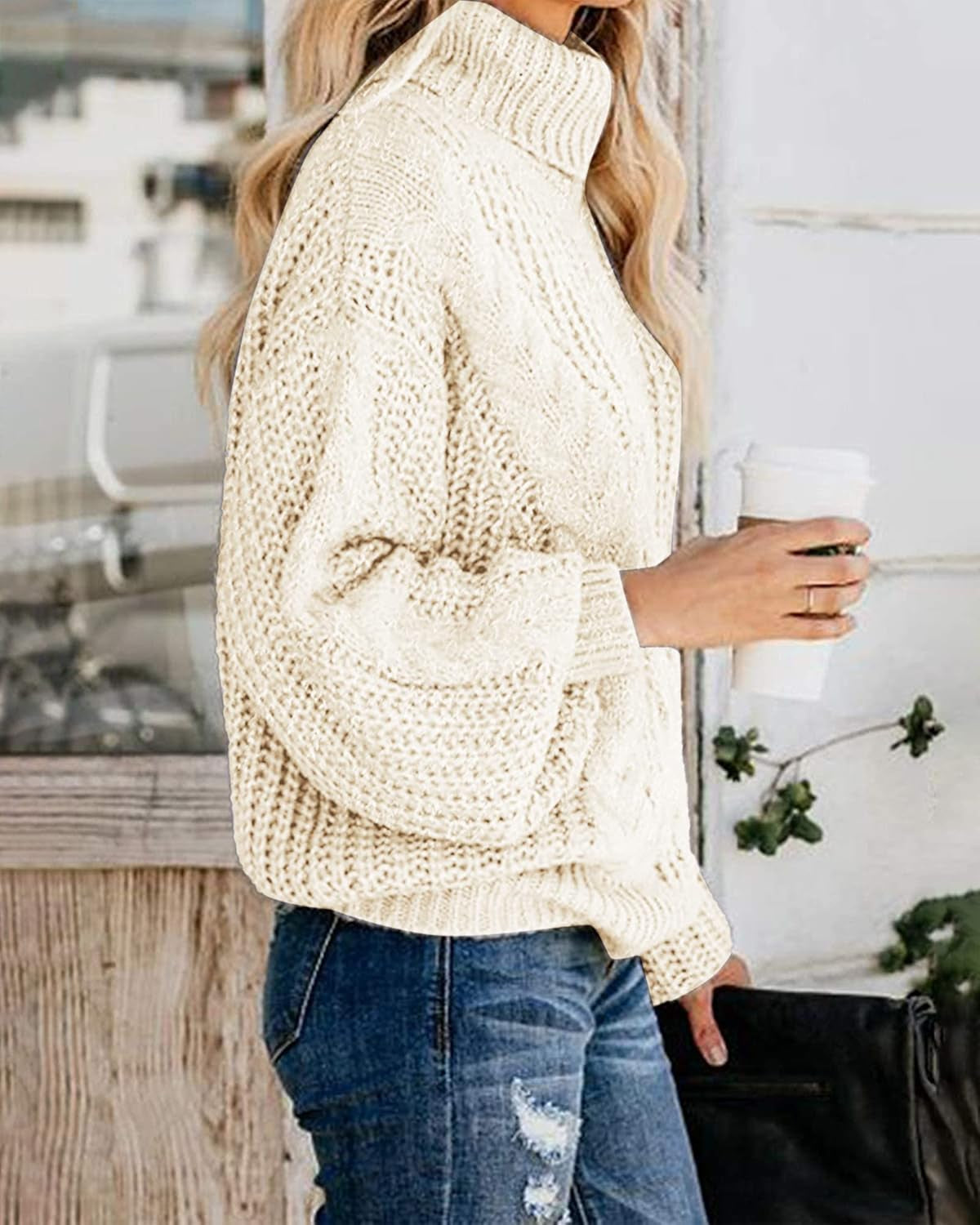 Chic Balloon Sleeve Oversized Turtleneck Sweater - Cozy Winter Pullove