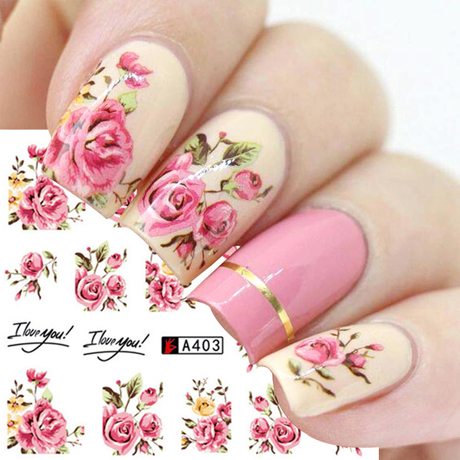 Nail Art Rose Nail Sticker Bowknot Lace Red Flower Nail Applique Eco-F