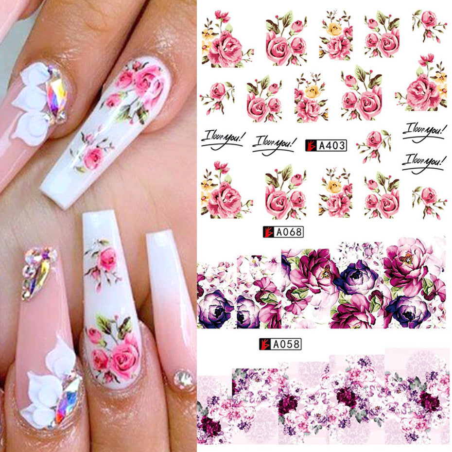 Nail Art Rose Nail Sticker Bowknot Lace Red Flower Nail Applique Eco-F