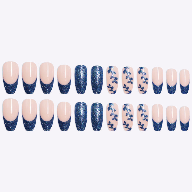 Blue Onion Pink Fake Nails Ballet Nail Coffin Nail French Manicure Ful