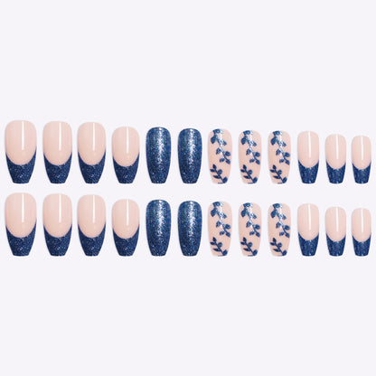 Blue Onion Pink Fake Nails Ballet Nail Coffin Nail French Manicure Fully Wearable Finished Nail Piece Boxed