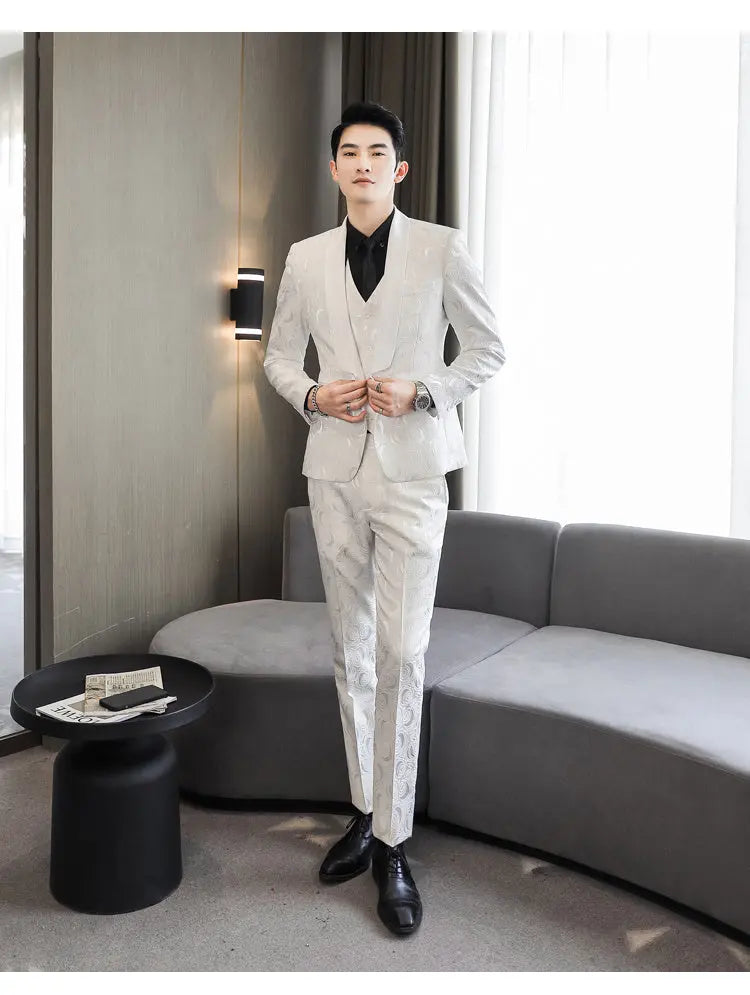 Wedding Embossed Dress Suit Three-piece Suit For Men shopluxelook.store