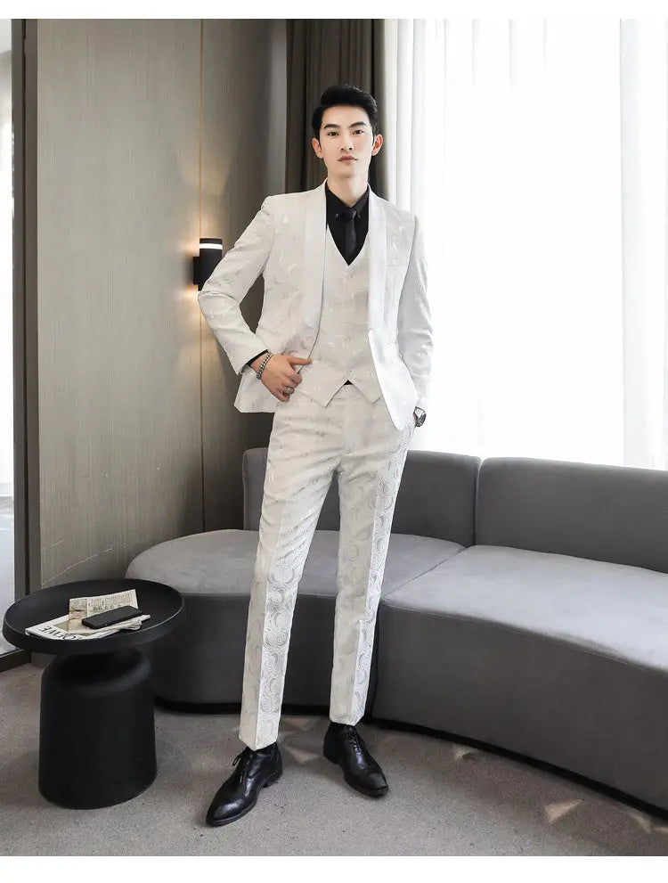 Wedding Embossed Dress Suit Three-piece Suit For Men shopluxelook.store