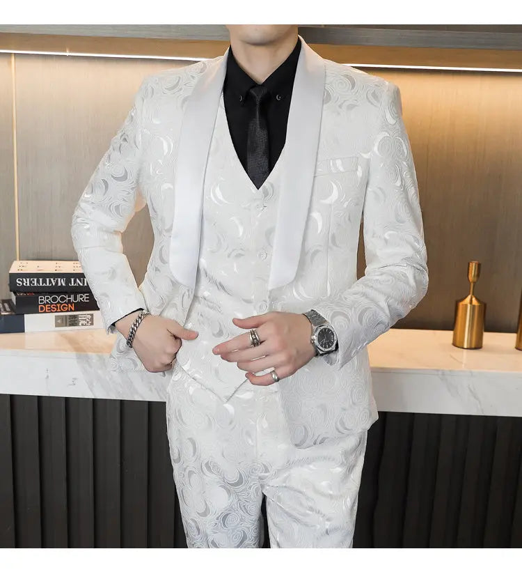 Wedding Embossed Dress Suit Three-piece Suit For Men shopluxelook.store