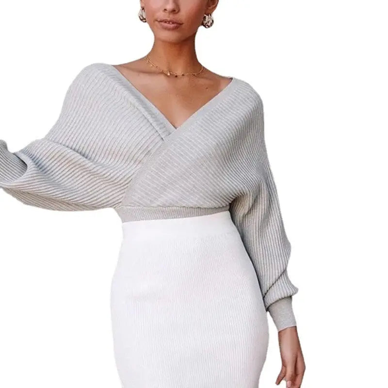 Autumn And Winter Off-the-shoulder Fitted Waist Long-sleeved Sweater Pullover shopluxelook.store