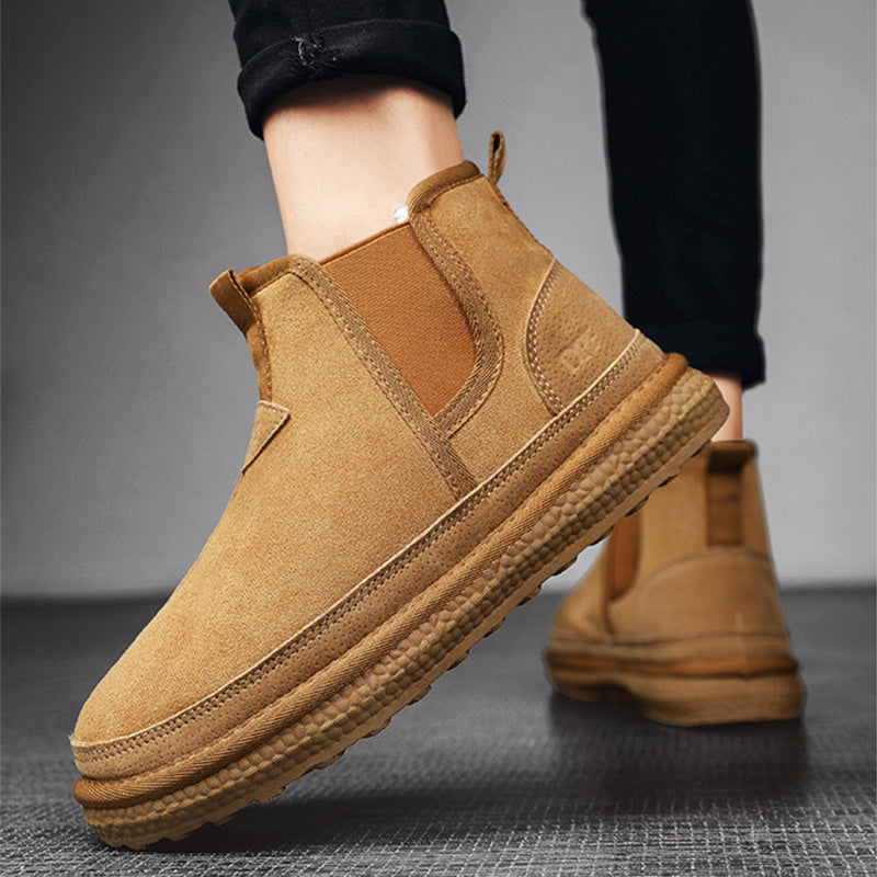 Winter Fleece Snow Boots Round-toed Flat Shoes Casual Warm Sports Shoes Men Ankle Boot