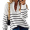 Sweaters for Women Quarter Zip Striped Sweaters Knitted Warm Pullover Sweaters