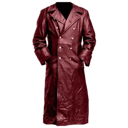 Black Leather Trench Coat - Red / M