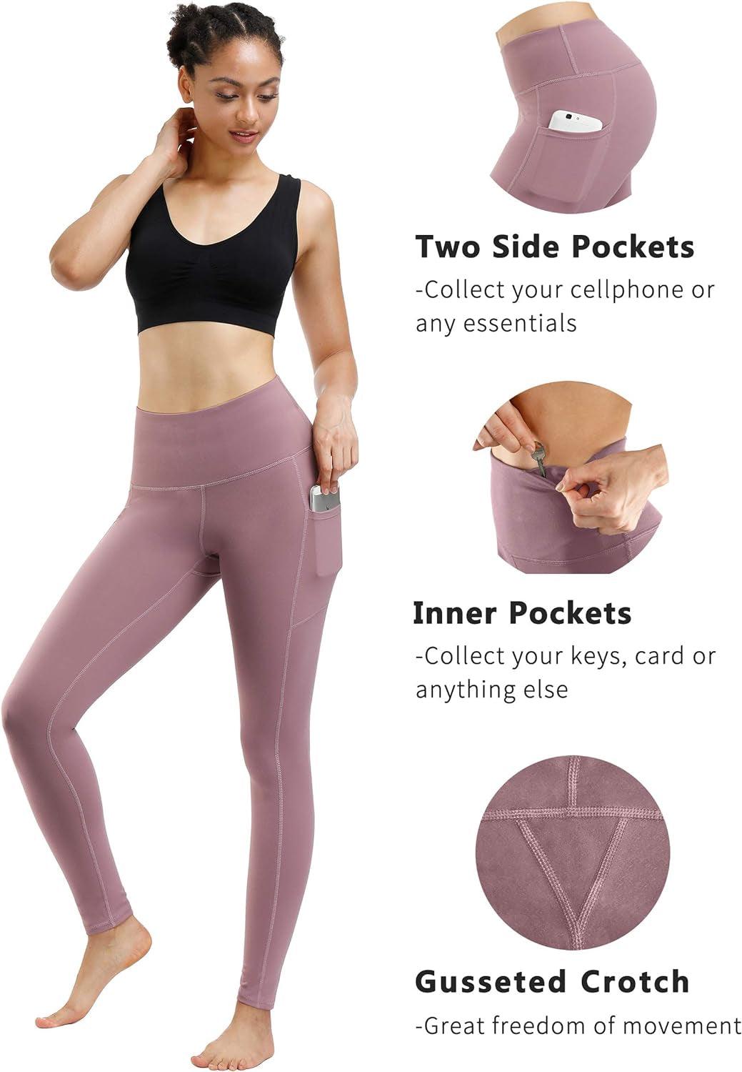 2 Pack High Waist Yoga Pants, Pocket Yoga Pants Tummy Control Workout Running 4 Way Stretch Yoga Leggings - Luxury by Shop Luxe Look