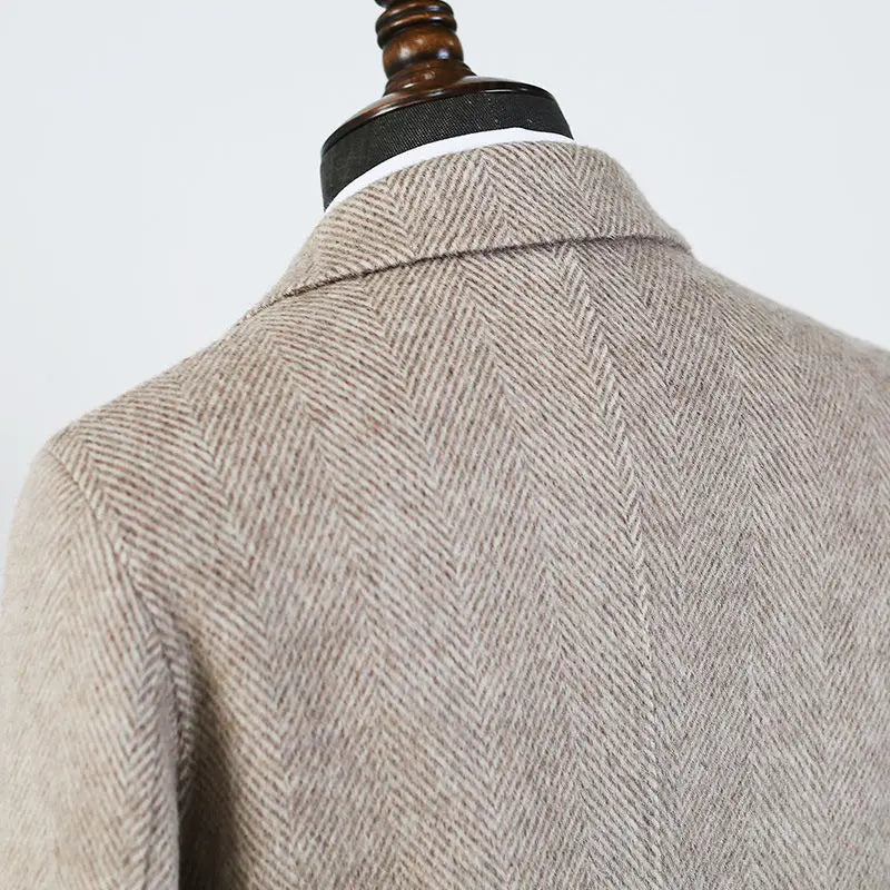 Double-faced Woolen Goods Wool Overcoat Mid-length Herringbone Pattern Handsome Jacket shopluxelook.store