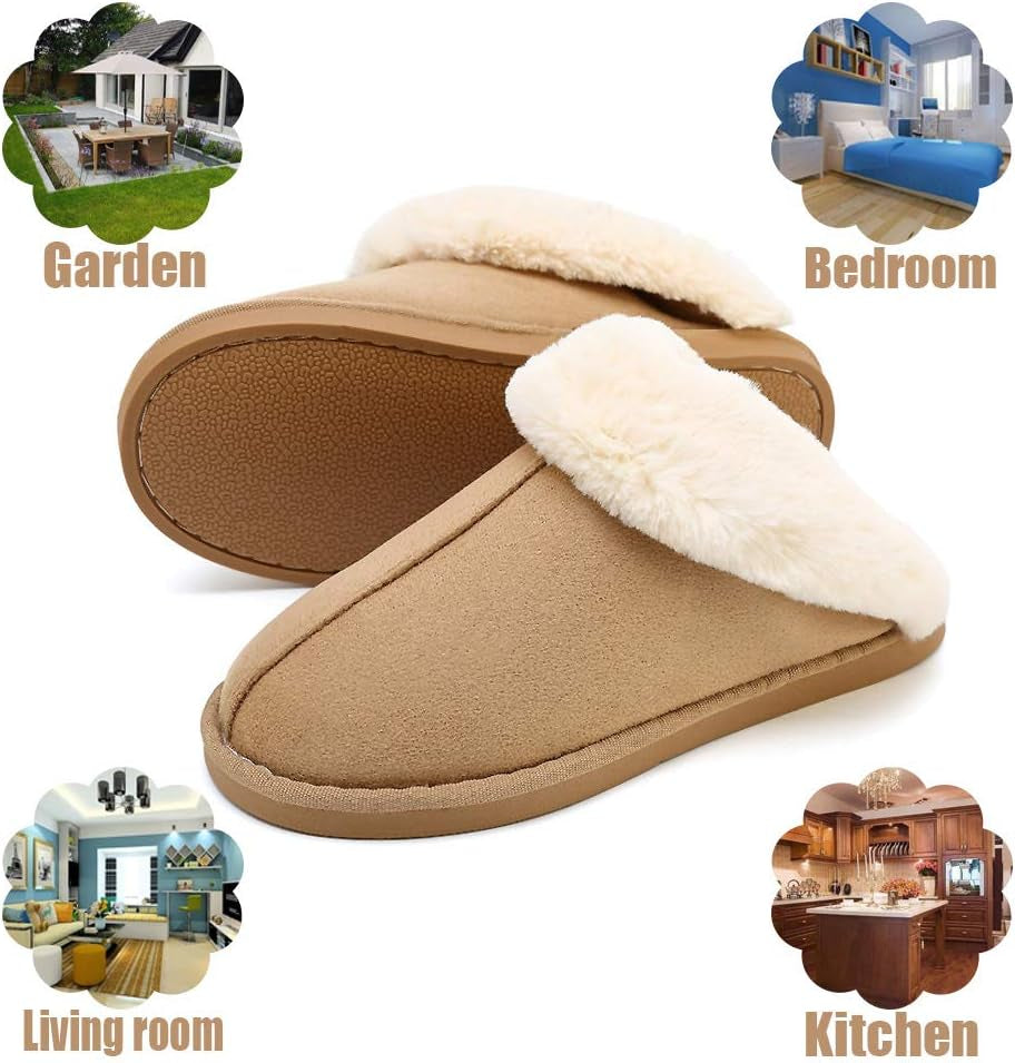 Womens Slippers Fur Slippers Ladies House Bedroom Shoes with Anti-Slip Sole for Indoor Outdoor