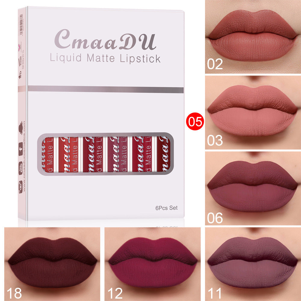 6 Boxes Of Matte Non-stick Cup Waterproof Lipstick Long Lasting Lip Gl