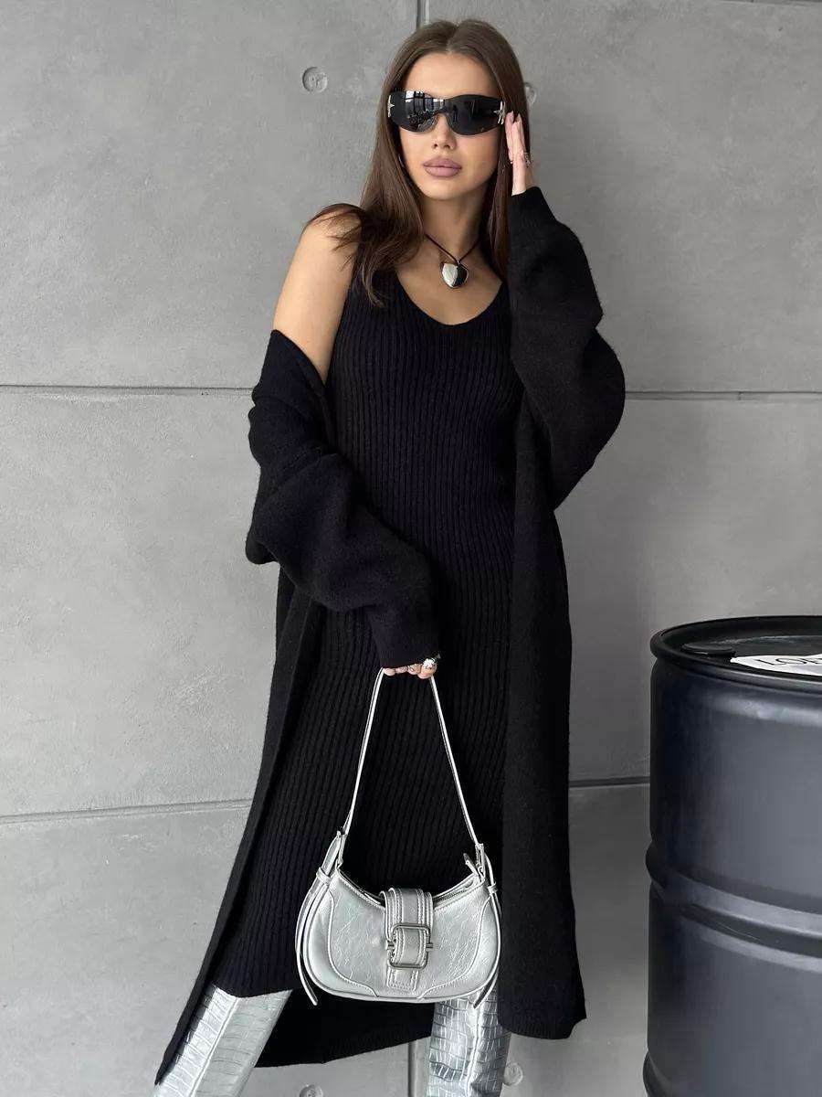 2pcs Knitted Suit Fashion Slim Sleeveless Long Dress And Casual Loose Cardigan Spring Fall Women's Clothing - Luxury 4 by Shop Luxe Look