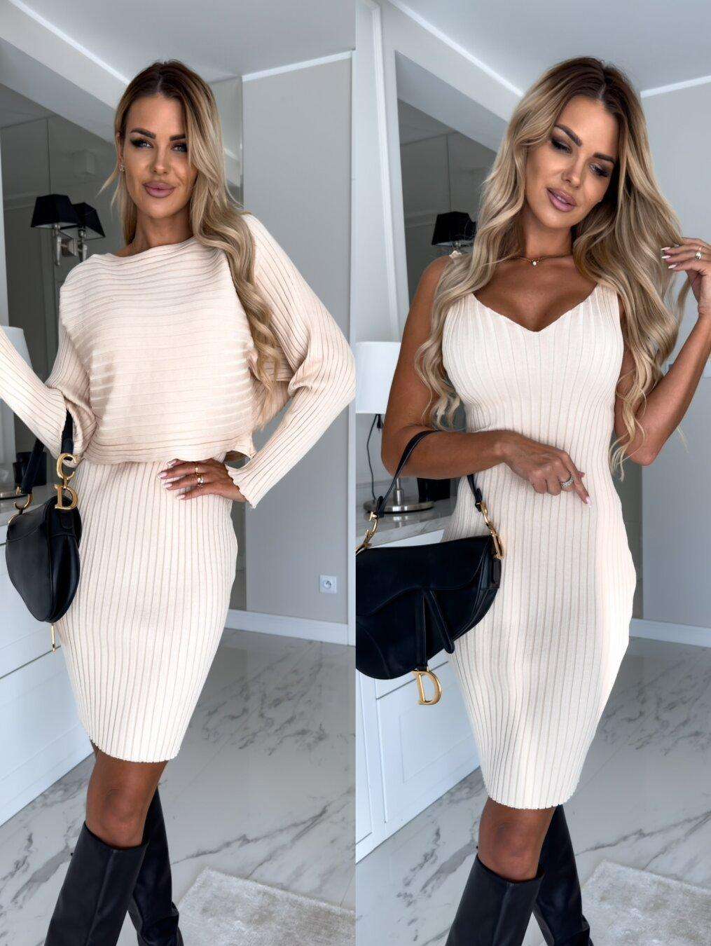 2pcs Suit Women's Solid Stripe Long - sleeved Top And Tight Suspender Skirt Fashion Autumn Winter Slim Clothing - Luxury 0 by Shop Luxe Look