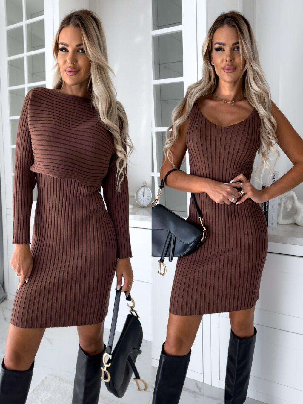 2pcs Suit Women's Solid Stripe Long Sleeved Top and Tight Suspender Skirt Fashion Autumn Winter-2Pcs Suit Women'S Solid Stripe Long-Sleeved Top and Tight Suspender Skirt Fashion Autumn Winter Slim Clothing-shopluxelook.store