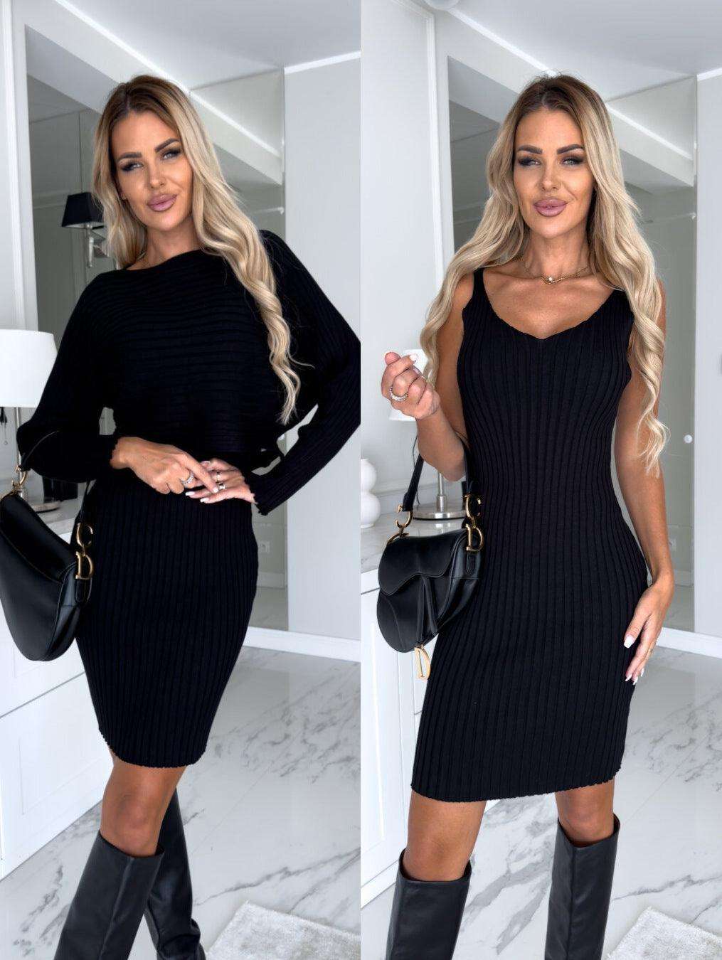 2pcs suit women's solid stripe long-sleeved top and tight suspender skirt fashion autumn winter slim clothing-2pcs Suit Women's Solid Stripe Long-sleeved Top And Tight Suspender Skirt Fashion Autumn Winter Slim Clothing-shopluxelook.store