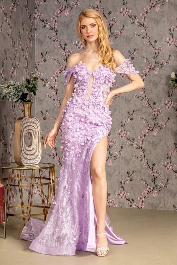 3-D Flower Sequin Sheer Bodice Mesh Mermaid Long Dress-shopluxelook.store