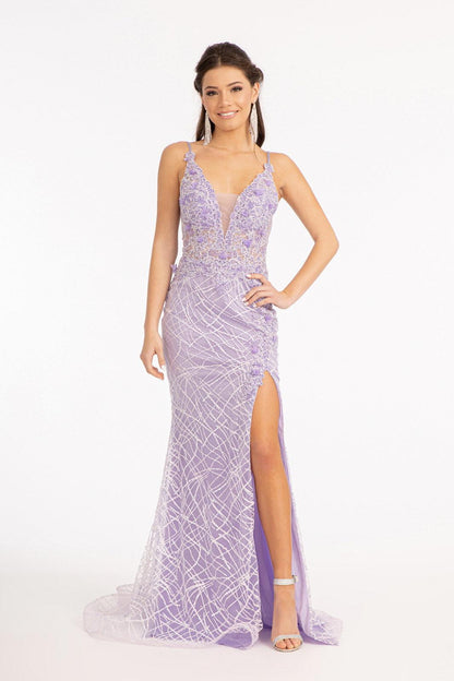 3 - D Flower Glitter Embellished Mermaid Dress w/ Sheer Sides - Luxury Nightgown by Shop Luxe Look