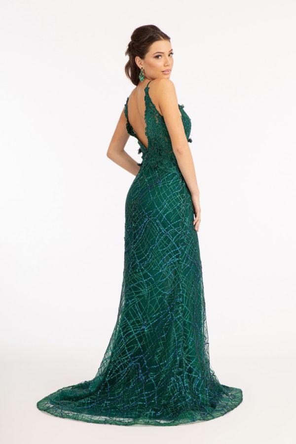 3 - D Flower Glitter Embellished Mermaid Dress w/ Sheer Sides - Luxury Nightgown by Shop Luxe Look