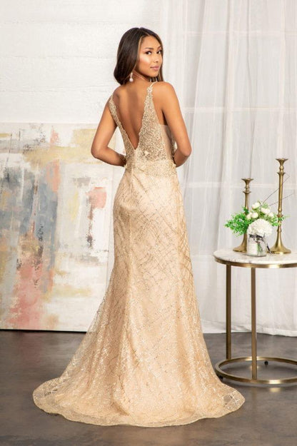 3 - D Flower Glitter Embellished Mermaid Dress w/ Sheer Sides - Luxury Nightgown by Shop Luxe Look