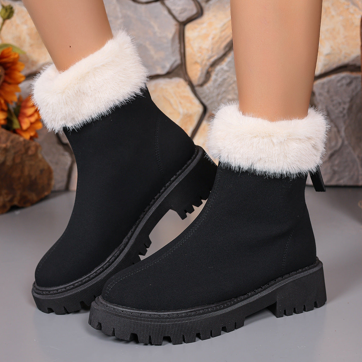 Square-heeled Snow Boots Winter Plus Velvet Platform Plush Shoes Fashi