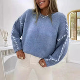 Spring And Autumn Fashion Solid Color Round Neck Long Sleeve Loose Knitted Sweater - shopluxelook.store