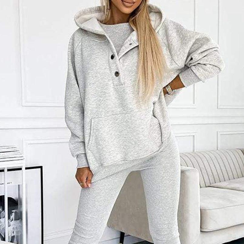 3pcs Women's Sports Suit Loose Hooded Pockets Sweatshirt And Vest And Slim Trousers - Luxury 0 by Shop Luxe Look