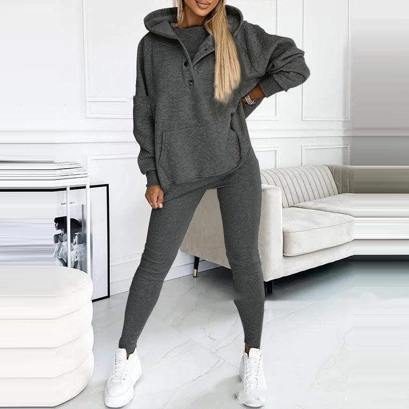 womens sports suit-3pcs Women's Sports Suit Loose Hooded Pockets Sweatshirt And Vest And Slim Trousers-shopluxelook.store