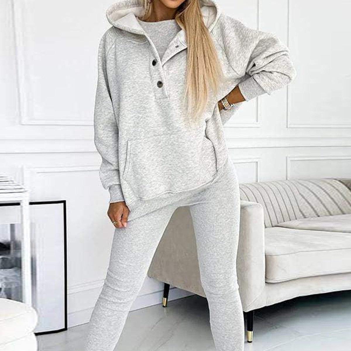 3pcs Women's Sports Suit Loose Hooded Pockets Sweatshirt And Vest And Slim Trousers - Luxury 0 by Shop Luxe Look