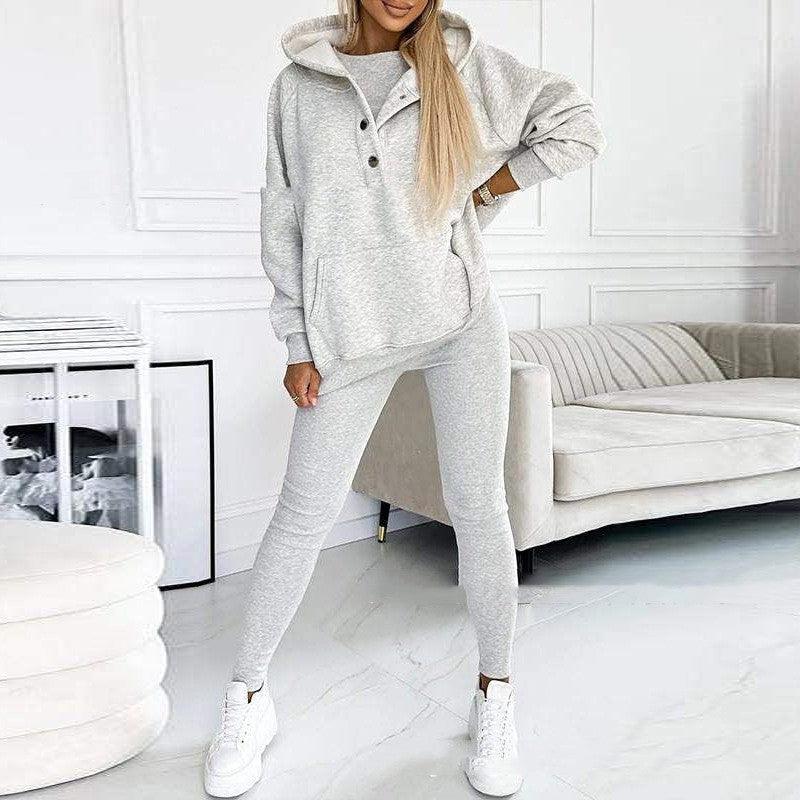 womens sports suit-3pcs Women's Sports Suit Loose Hooded Pockets Sweatshirt And Vest And Slim Trousers-shopluxelook.store