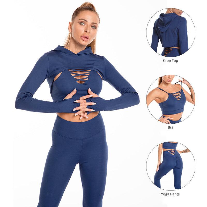 sports suits-3pcs Sports Suits Long Sleeve Hooded Top Hollow Design Camisole And Butt Lifting High Waist Seamless Fitness Leggings Sports Gym Outfits Clothing-shopluxelook.store