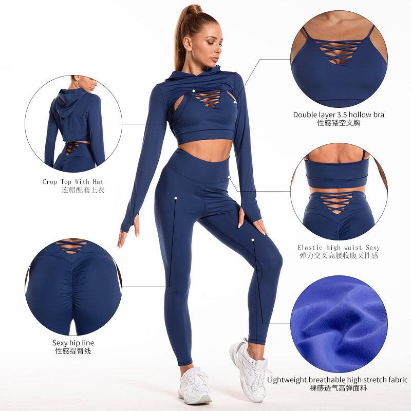 sports suits-3pcs Sports Suits Long Sleeve Hooded Top Hollow Design Camisole And Butt Lifting High Waist Seamless Fitness Leggings Sports Gym Outfits Clothing-shopluxelook.store