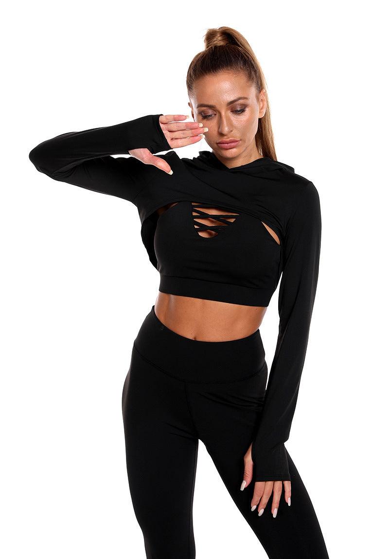 3pcs Sports Suits Long Sleeve Hooded Top Hollow Design Camisole And Butt Lifting High Waist Seamless Fitness Leggings Sports Gym Outfits Clothing-shopluxelook.store