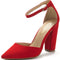 Women Ankle Strap Pump Shoes Pointed Toe High Chunky Heel Dress Pump Shoes COCO RED/SUEDE Size 8.5