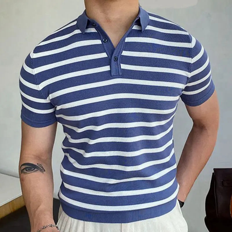 Blue Striped Business Polo Shirt For Men shopluxelook.store