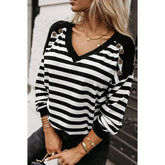 Striped Contrast Color Pullover Knitwear Back Lace Top - shopluxelook.store