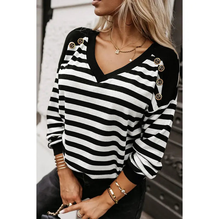 Striped Contrast Color Pullover Knitwear Back Lace Top - shopluxelook.store