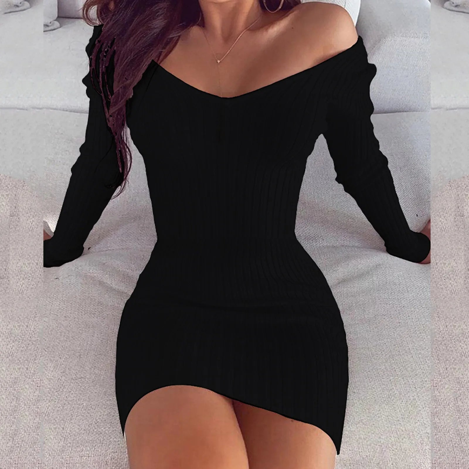 Sexy off Shoulder Long Sleeve Bodycon Dress for Women 2024 Spring Autu