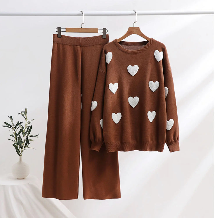 Heart Knitted Pants Outfit Top Two-piece Set - shopluxelook.store