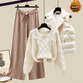 Three-piece Vest Thickened Sweater Wide-leg Pants Women&